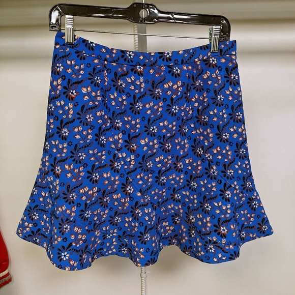 J Crew Flutter Flounce Mini Skirt E1156 Retro Bandana Style Floral Print Blue 2 - Picture 2 of 7